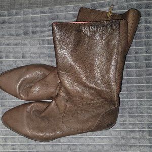Distressed Midcalf Leather Boot